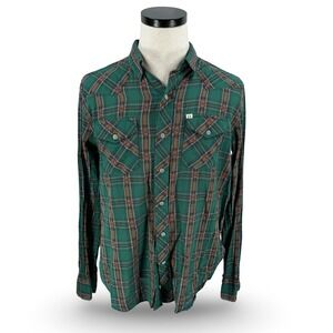 Salt Valley Western Mens Green Plaid Snap Front Long Sleeve Shirt Large Cotton